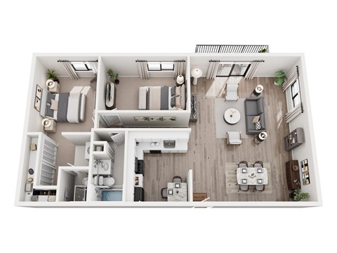 Floor plan for 2 beds, 2 baths, 864 sqft